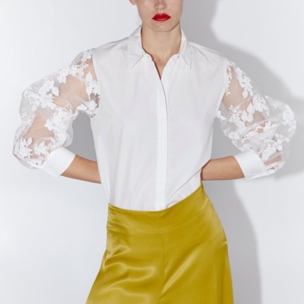 Zara organza sleeve shirt white M Womens
